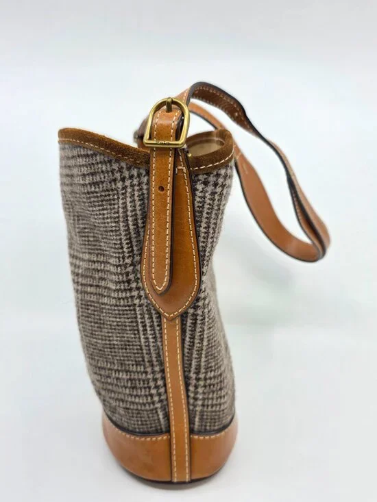 Polo Ralph Lauren Wool Glen Plaid & Suede Bucket Bag MSRP $548 - Picture 3 of 9